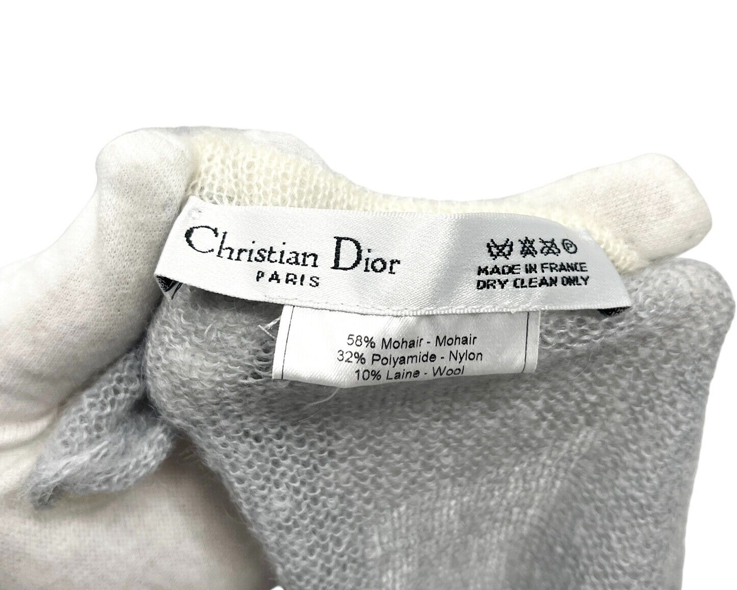 Christian Dior Vintage Calligraphy Gothic Logo Scarf Wrap Gray Mohair RankAB