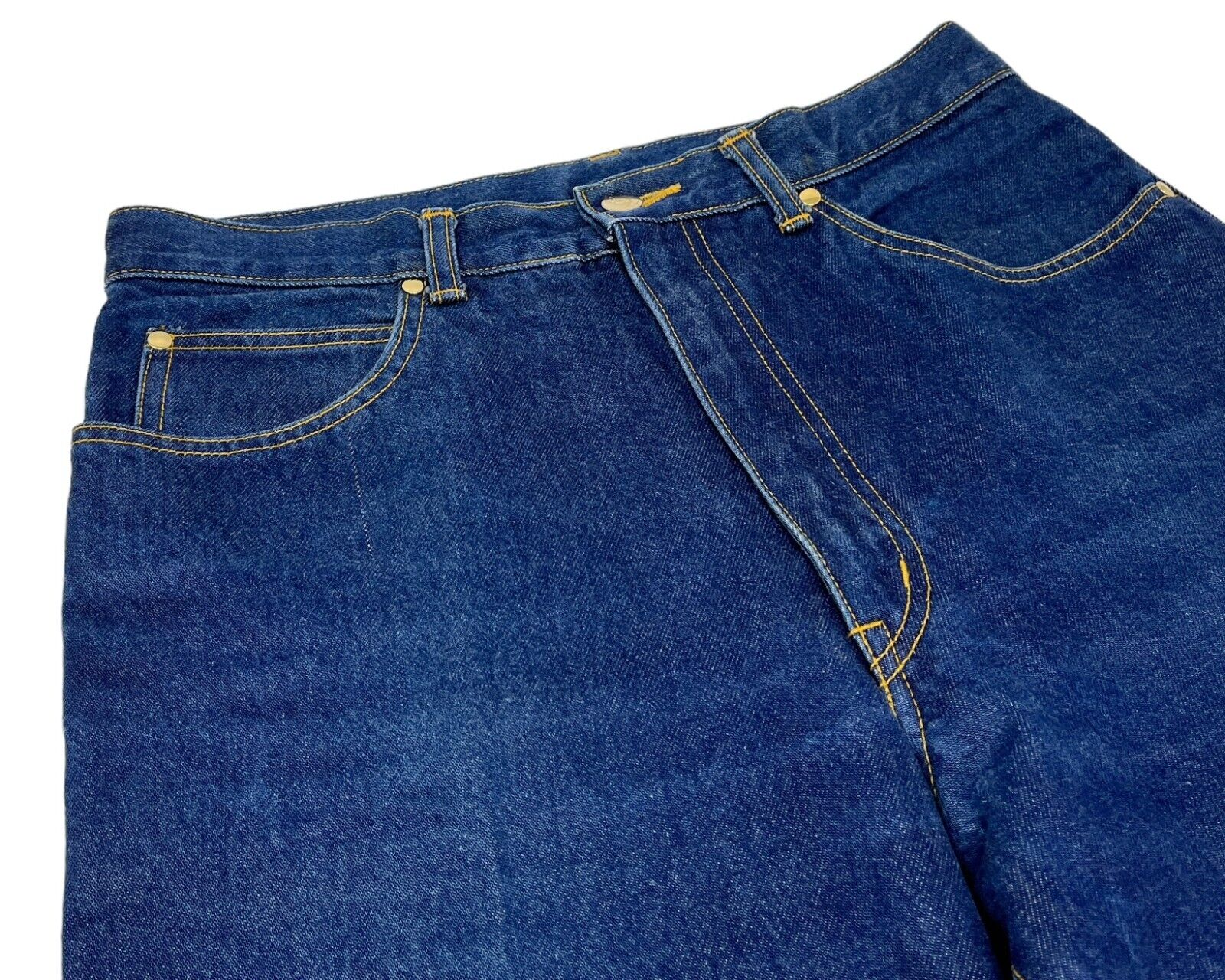 Yves Saint Laurent Vintage Initial Logo Denim Pants #46 Blue Gold Cotton RankAB