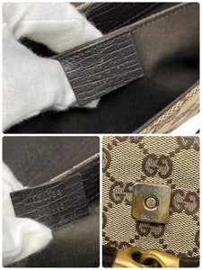 GUCCI Vintage GG Monogram Horsebit Chain Shoulder Bag Beige Brown Canvas RankAB