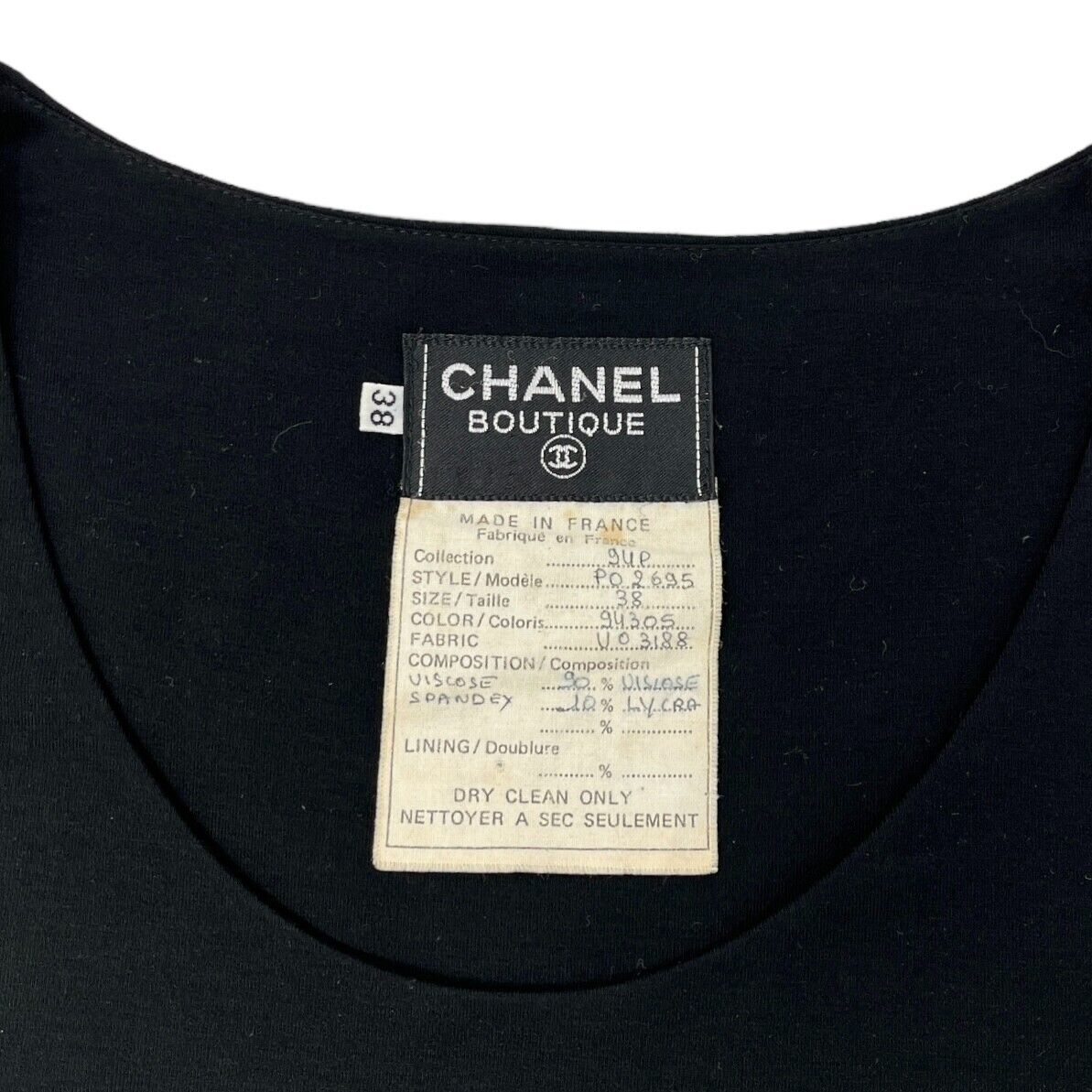 CHANEL Vintage 94P CC Mark Sleeveless Dress #38 Side Zip Black Viscose Rank AB