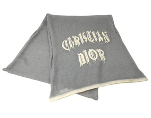 Christian Dior Vintage Calligraphy Gothic Logo Scarf Wrap Gray Mohair RankAB