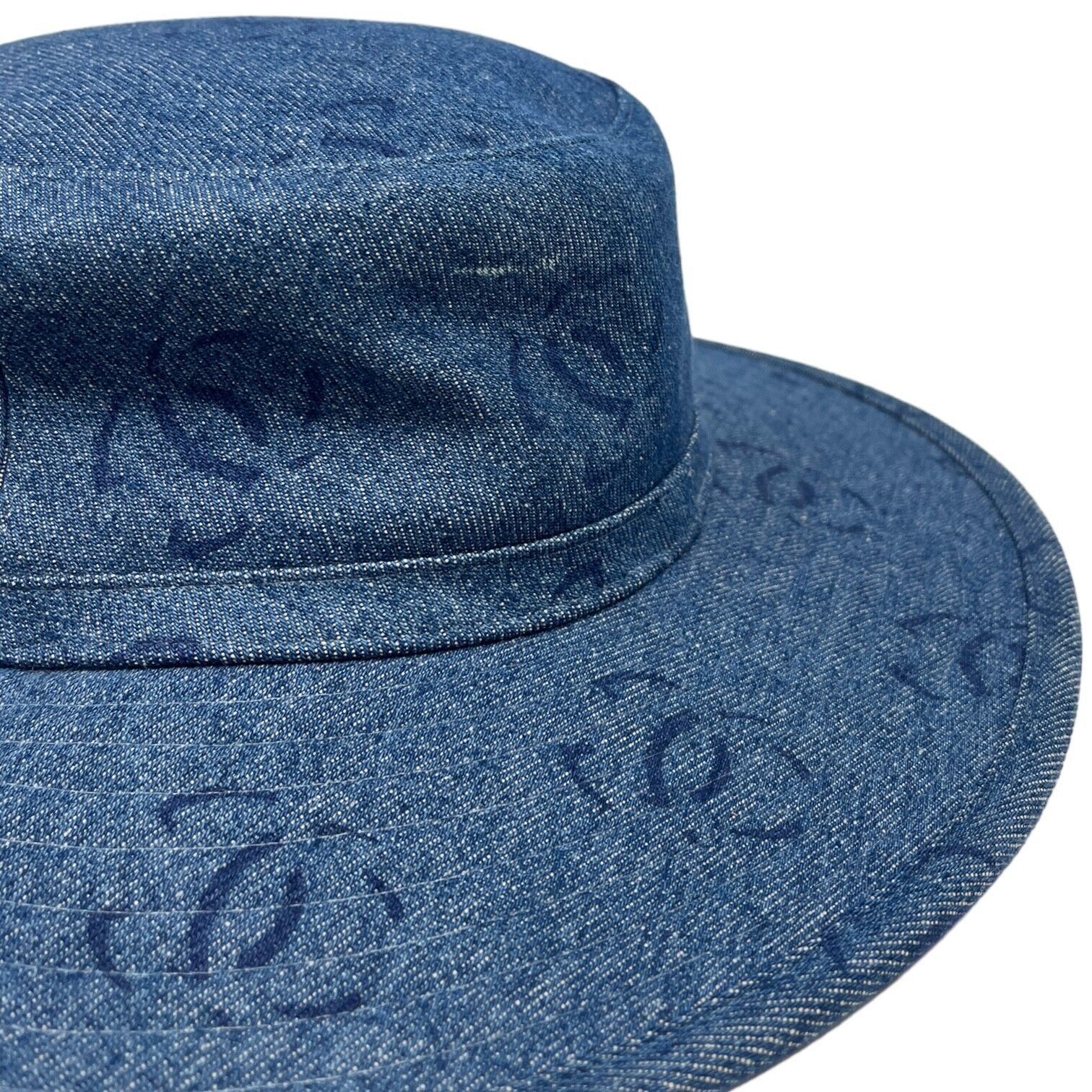 CHANEL Vintage CC Logo Denim Bucket Hat #58 Blue Cotton Accessory Rank AB