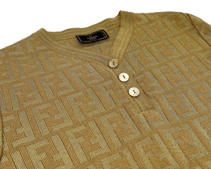 FENDI Vintage Zucca Monogram Knit Top Button Sweater Beige Cotton Rank AB