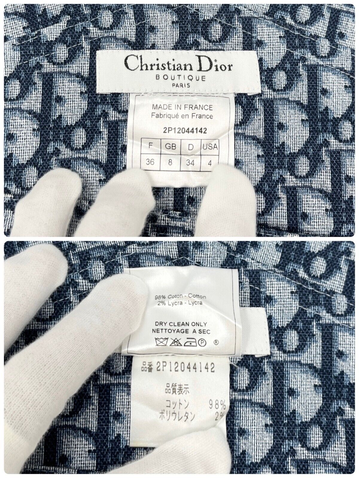 Christian Dior Vintage Trotter Monogram Rompers #36 Blue Cotton Rank AB+