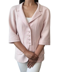 CHANEL Vintage 07P CC Mark Logo Button Jacket #38 Pink Silk Wool Rank AB