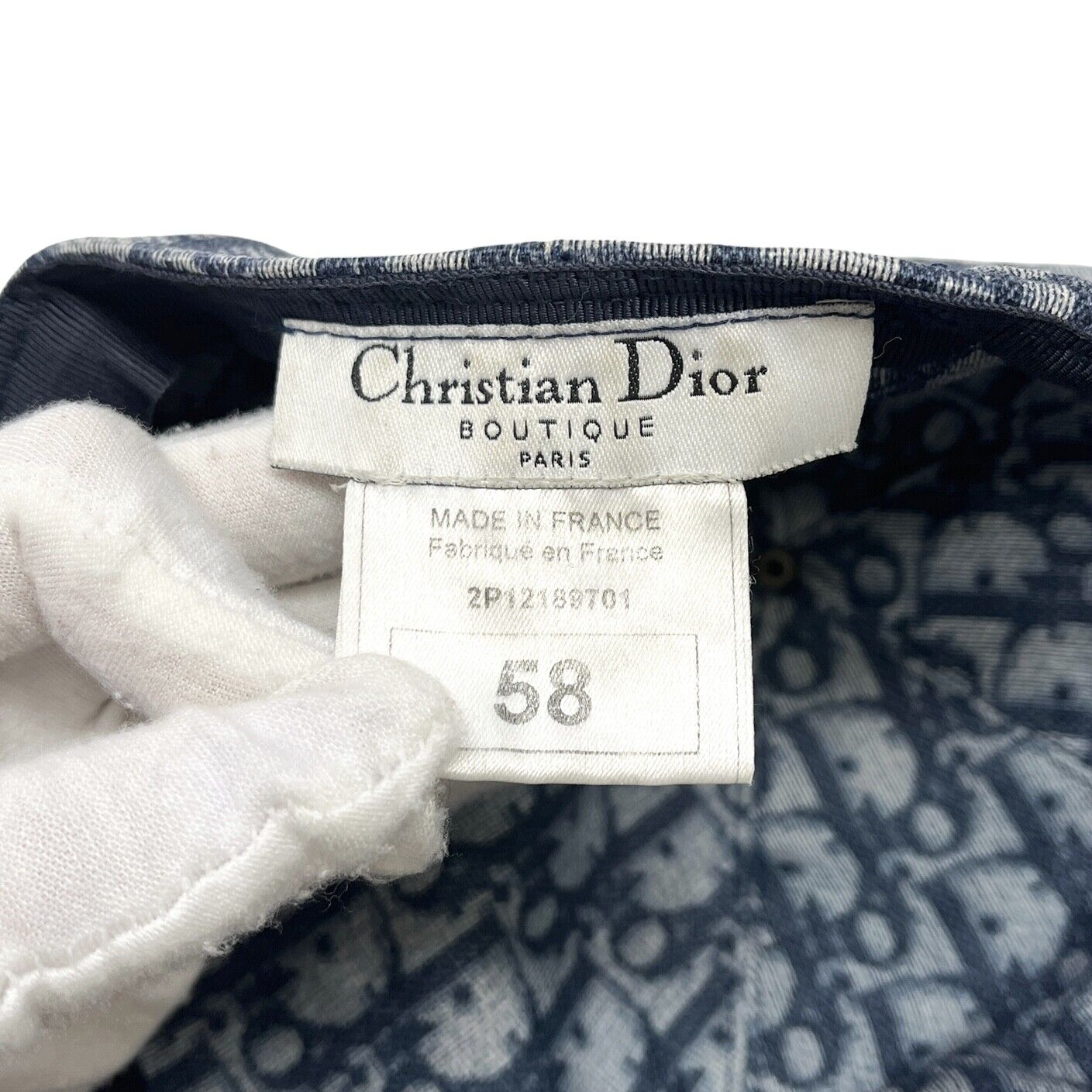 Christian Dior Vintage Trotter Monogram Baseball Cap #58 Hat Blue Cotton RankAB