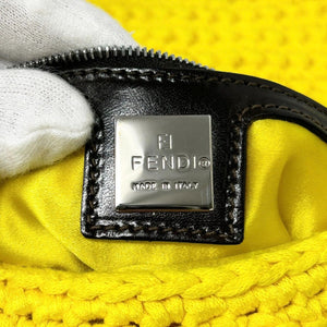 FENDI Vintage FF Logo Mamma Baguette Shoulder Bag Yellow Silver Wool RankAB