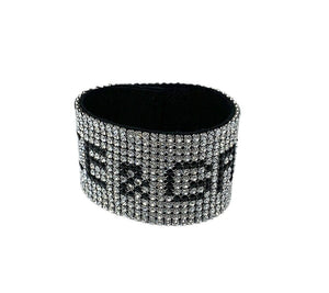 DOLCE&GABBANA Vintage Rhinestone Logo Bracelet Bangle Black Silver Rank AB+