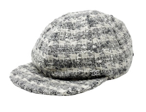 CHANEL Vintage CC Mark Tweed Newsboy Cap #M Hat Gray White Wool Rank AB