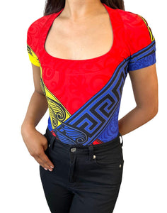 GIANNI VERSACE Vintage Short Sleeve Bodysuits One-Piece Red Yellow Rank AB