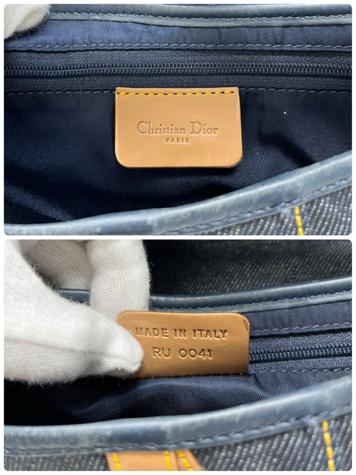 Christian Dior Vintage Logo Saddle Bag Denim Shoulder Bag Blue Brown Rank AB+
