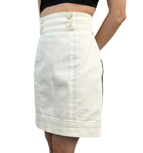 CHANEL Vintage Coco Mark Logo Skirt Snap Zip White Blue Cotton Rank AB