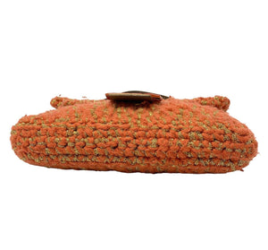 FENDI Vintage FF Logo Knit Mamma Baguette Shoulder Bag Orange Wool Rank AB