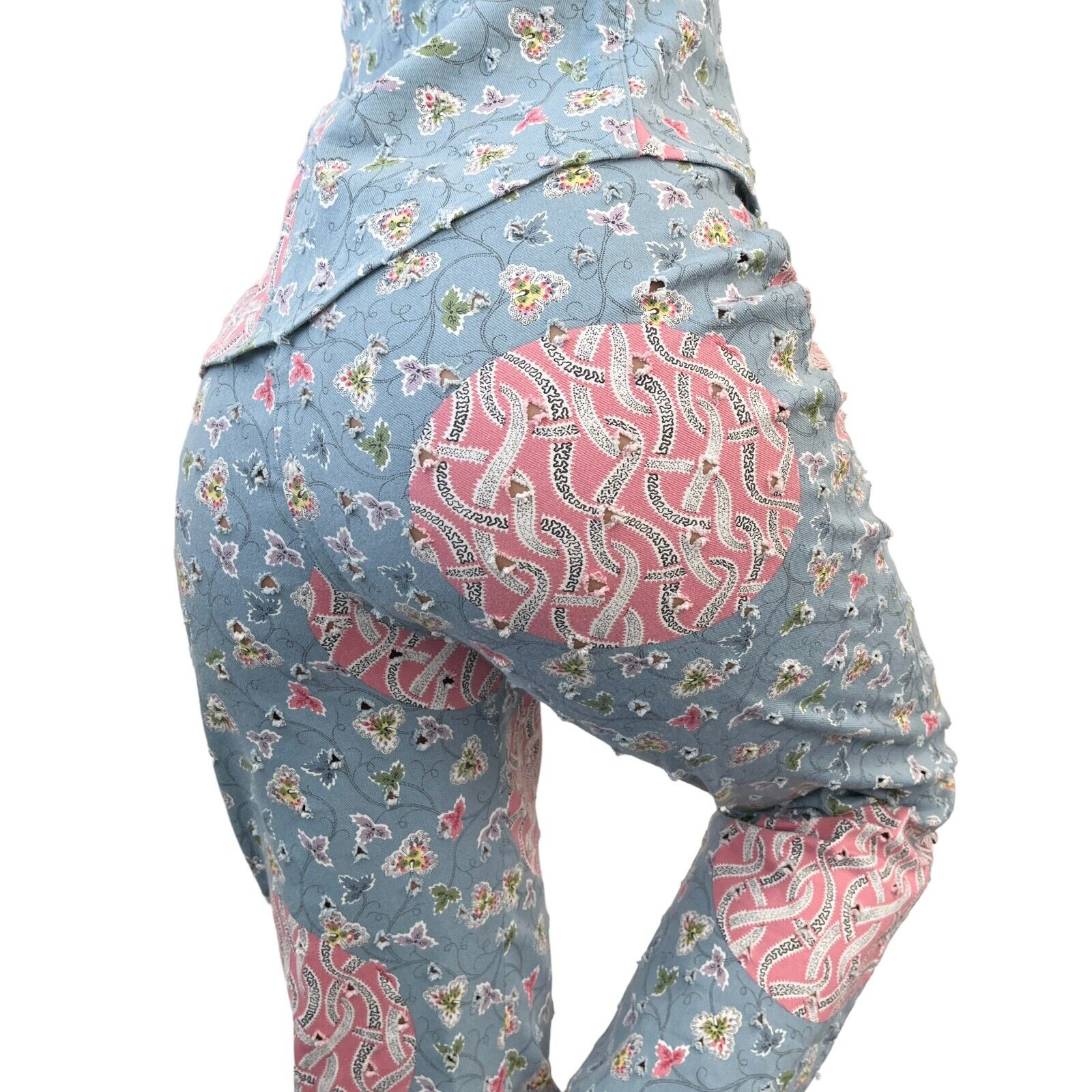 Christian Dior Vintage Logo Jacket Pants Set #38 #36 Blue Pink Flower Rank AB
