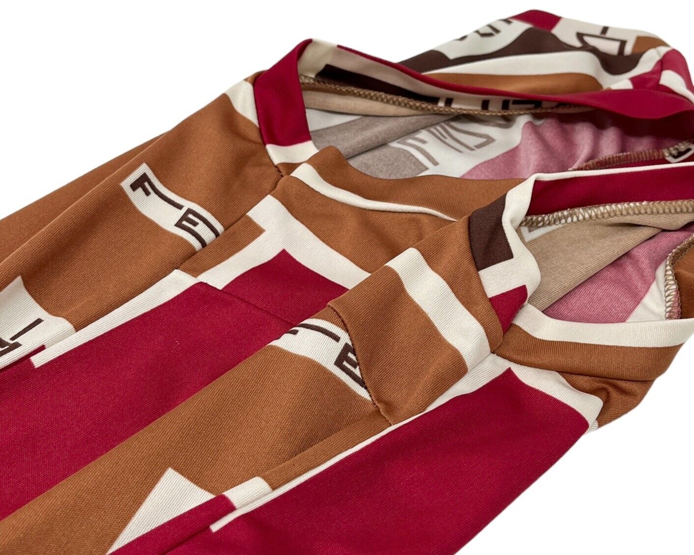 FENDI Vintage FF Logo Sleeveless Dress #42 Pullover Brown Red Polyester RankAB
