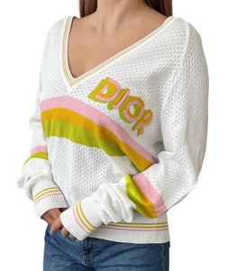 Christian Dior Vintage Logo Knit Top #40 Sweater Multicolor Cotton Rank A