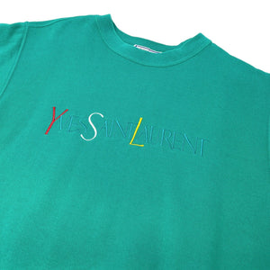 Yves Saint Laurent Vintage Big YSL Logo Sweatshirt Top #M Green RankAB