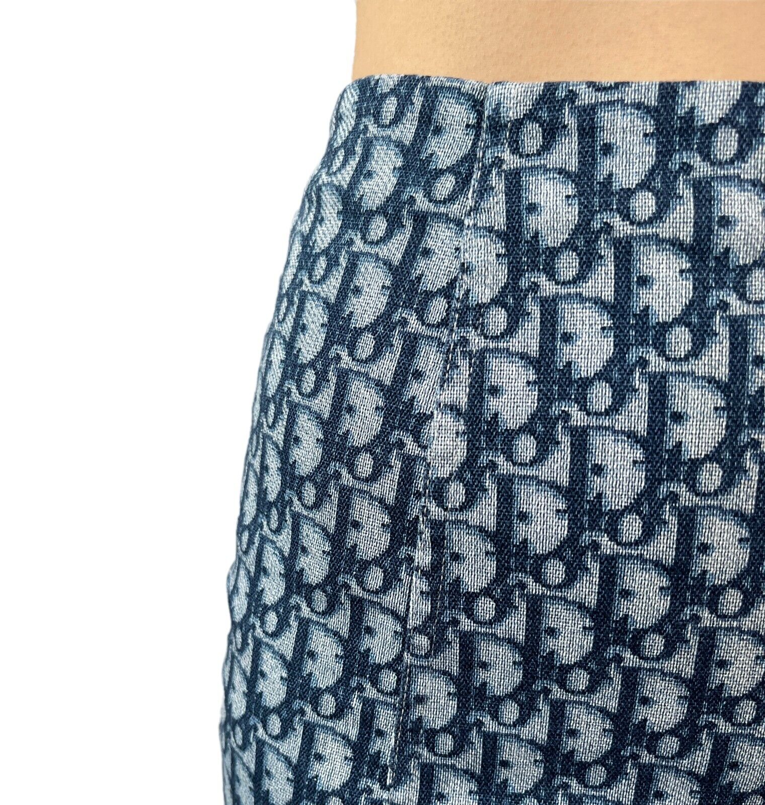 Christian Dior Vintage Trotter Monogram Skirt #38 Cotton Dark Blue Zip RankAB+