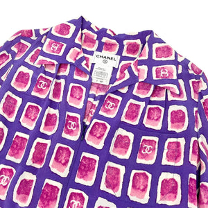 CHANEL Vintage 01P CC Mark Logo Silk Shirt Top #38 Zip Purple Pink Rank AB