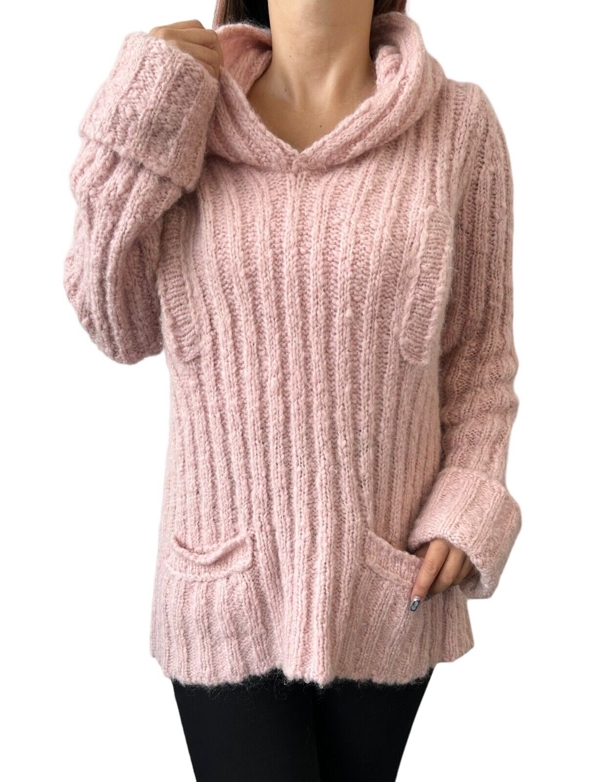 CHANEL Vintage 04A Logo Sweater Top #38 Knit Pink Wool Mohair Rank AB