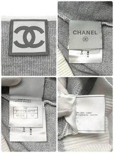 CHANEL Sport Vintage 08P Coco Mark Logo Knit Tops #34 Cotton Gray RankAB+
