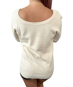 CHANEL Vintage Sweater Top Pullover Clover Button Cotton Ivory Pocket RankAB