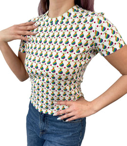 Christian Dior Vintage Rainbow Pear T-Shirt #38 Top Heart Cotton White RankAB+