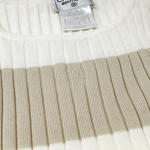 CHANEL Vintage 98P CC Logo Summer Knit Rib Tank Top #40 Beige White RankAB