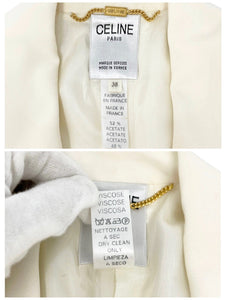CELINE Vintage Logo Button Jacket #38 Short Sleeve Cream Gold Acetate Rank AB