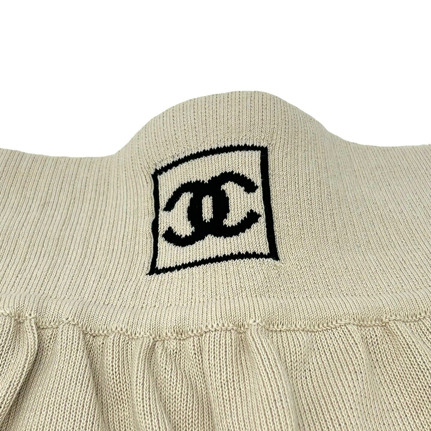 CHANEL Sport Vintage 03A Coco Mark Logo Pants #34 Beige Black Cotton Rank AB