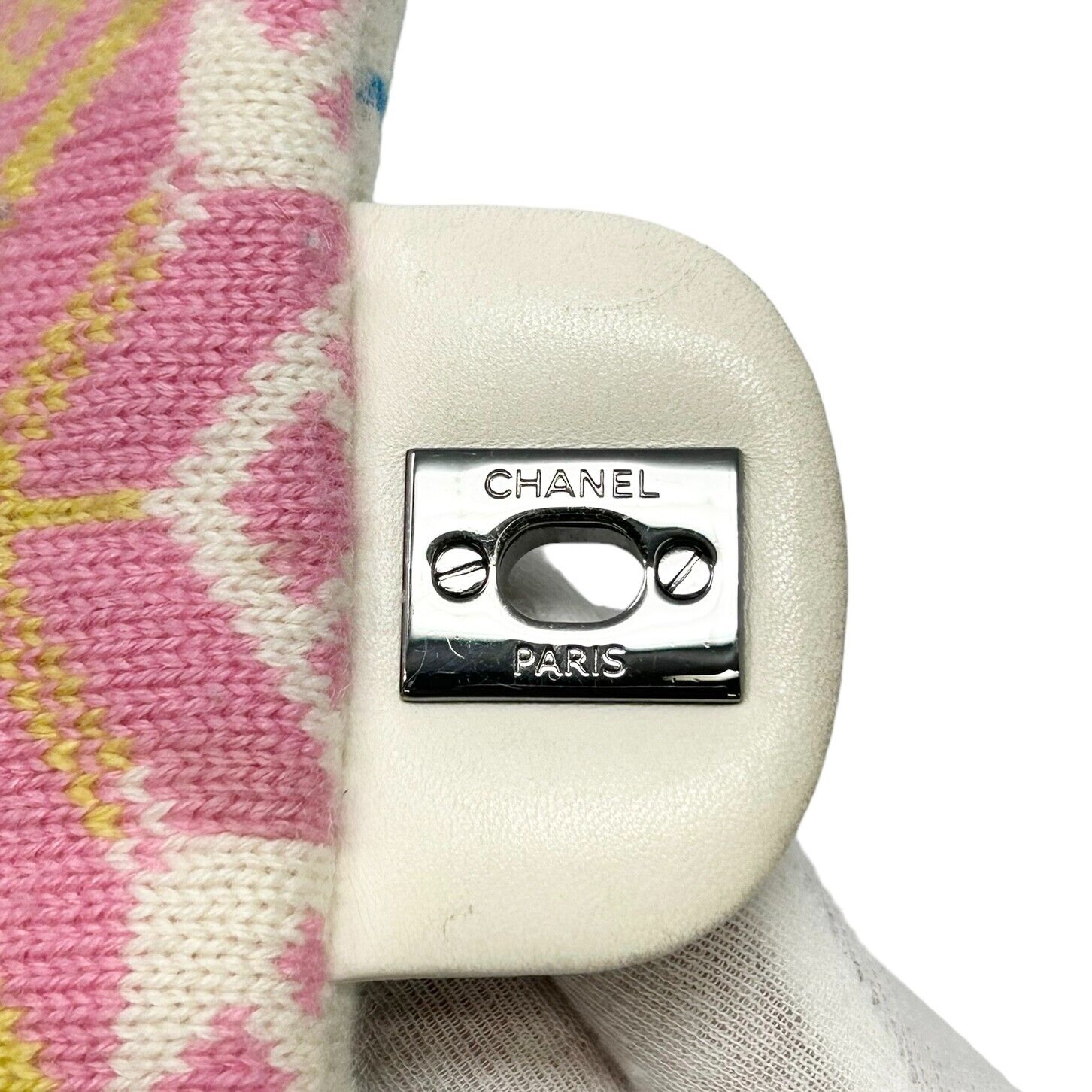CHANEL Vintage CC Mark Knit Flap Bag Shoulder Bag Multicolor Wool Chain RankAB