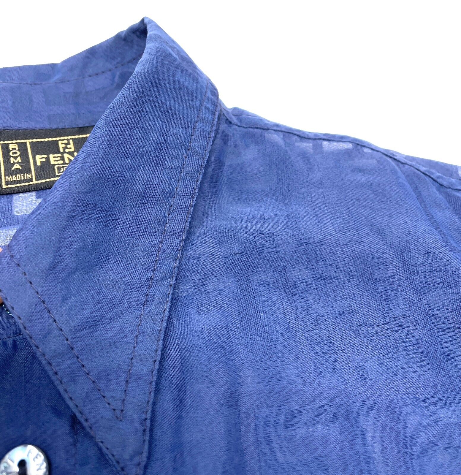 FENDI Vintage Zucca Monogram See-through Shirt #40 Blue Viscose Rank AB+