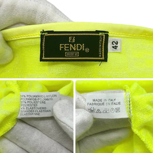 FENDI Vintage Zucca Monogram Camisole #42 Sleeveless Top Yellow Nylon Rank AB