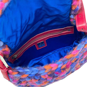 FENDI Vintage Mamma Baguette Logo Shoulder Bag Multicolor Wool Leather RankAB