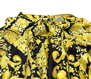 GIANNI VERSACE Vintage Silk Shirts #38 Top Blouse Gold Black Button RankAB+