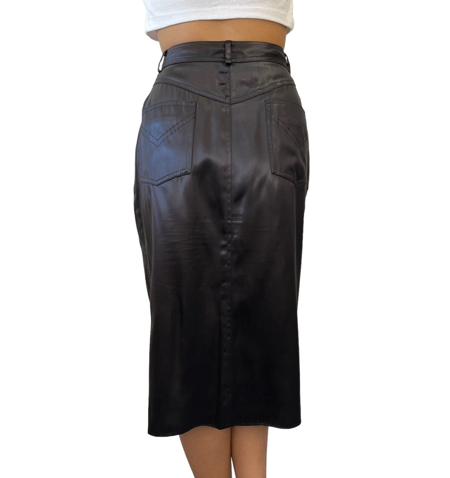 Christian Dior Vintage D Buckle Satin Skirt #40 Zip Black Gold Rank AB+
