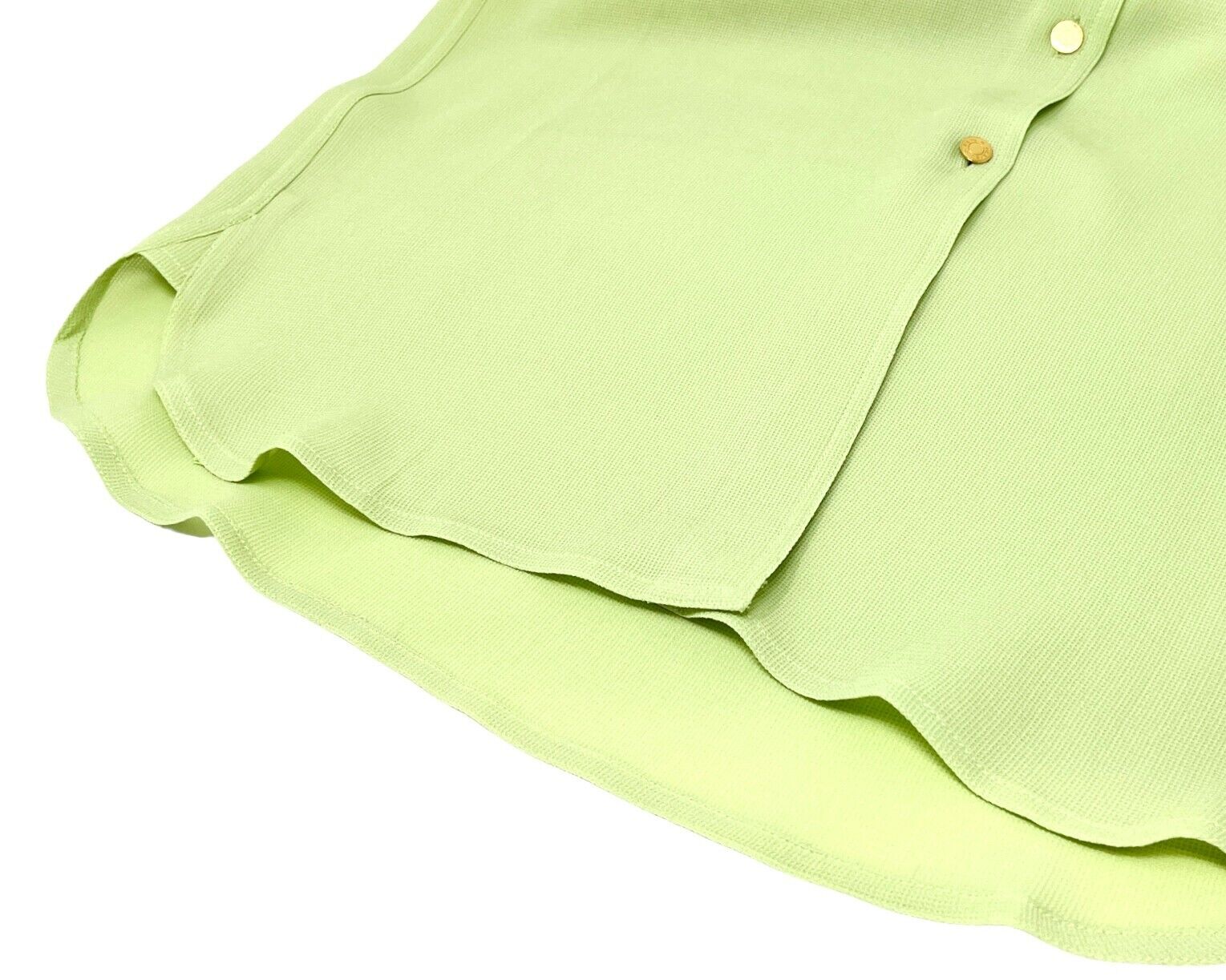 HERMES Vintage Logo Shirt #38 Blouse Green Gold Button Silk Rank AB