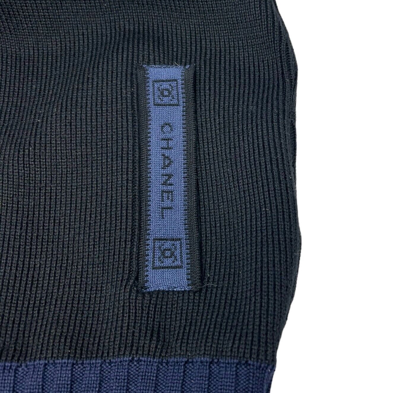 CHANEL Sport 04A Vintage Coco Mark Zipped Jacket #38 Black Navy Wool Rank AB