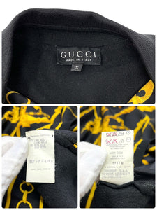 GUCCI Vintage Logo GG Button Sweater Top #S Wool Silk Black Gold RankAB