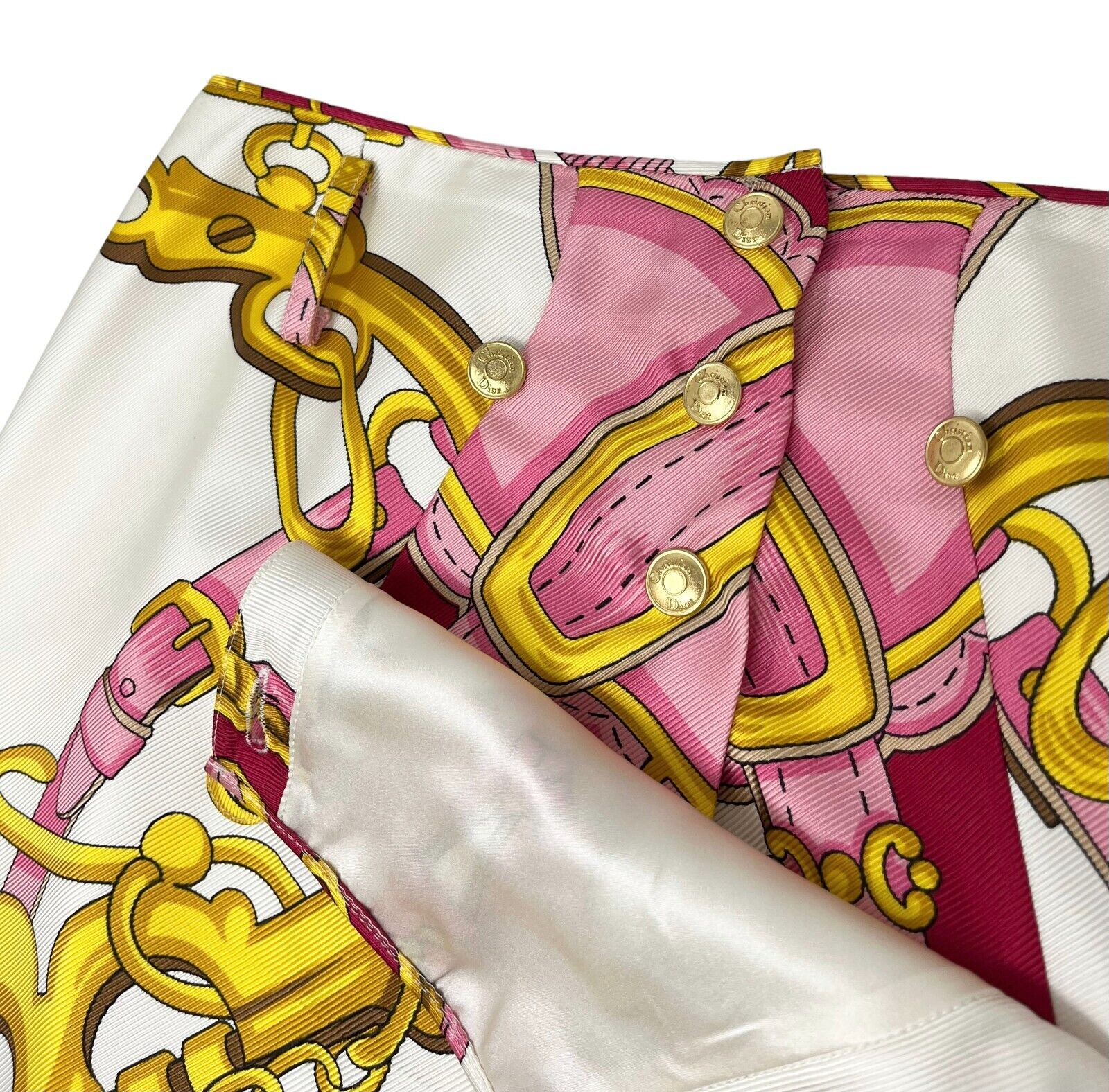 Christian Dior Vintage Logo Knee Length Skirt #40 White Pink Silk Rank AB