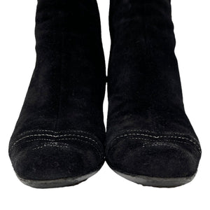 CHANEL Vintage CC Mark Ankle Boots #36.5 US6 Stitch Zip Black Suede Rank AB