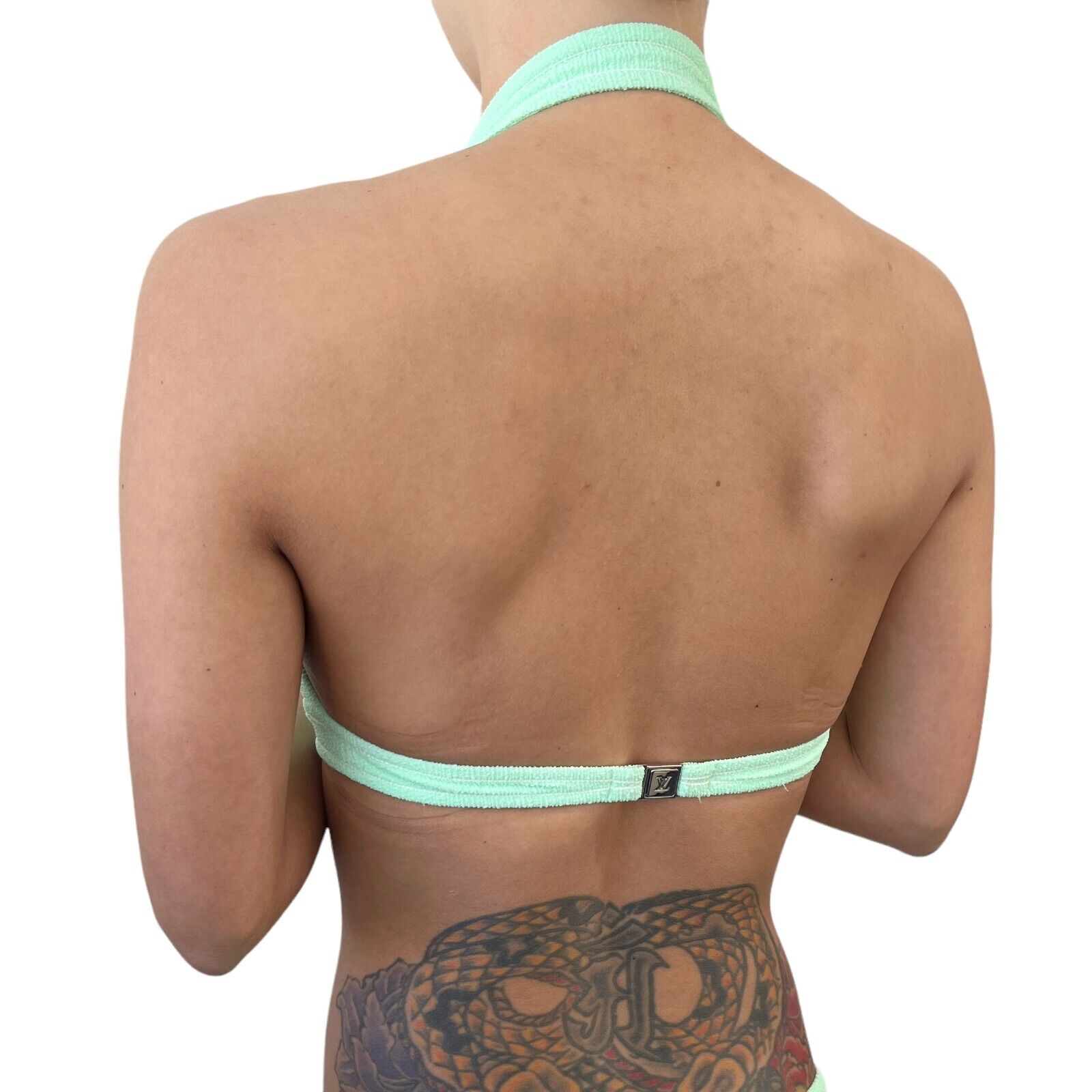 LOUIS VUITTON Vintage LV Logo Swimsuit Bikini #36 Green Polyester RankAB+