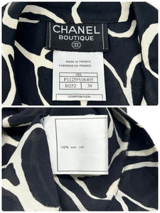 CHANEL Vintage 98P Coco Mark Sleeveless Shirt #38 Black White Silk Rank AB