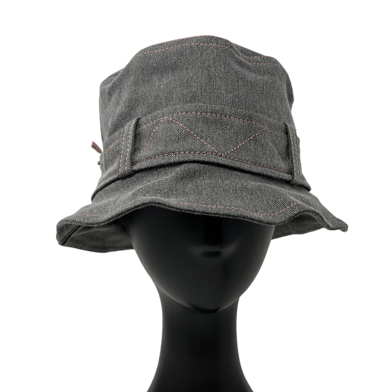Christian Dior Vintage Logo Denim Bucket Hat #58 Gray Pink Cotton Rank AB