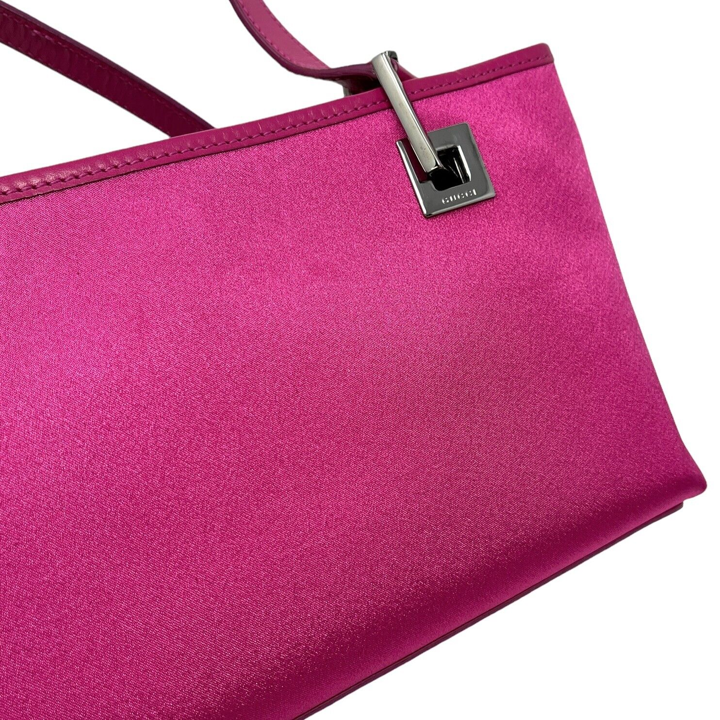 GUCCI Vintage Logo Mini Shoulder Bag Handbag Pink Silver Satin Rank AB