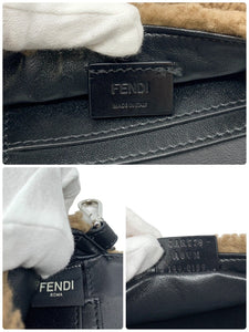 FENDI Vintage FF Logo Teddy Belt Bag Wristlet Pouch Boa Brown Wool Rank AB+