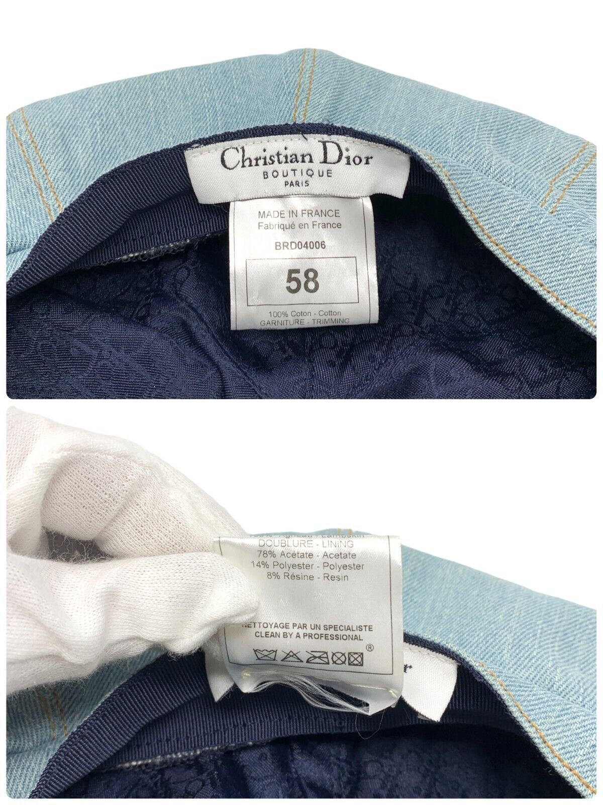 Christian Dior Vintage Denim Embroidered Newsboy Cap #58 Logo Hat Cotton RankAB