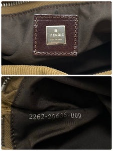 FENDI Vintage FF Logo Corduroy Shoulder Bag Handbag Beige Silver Cotton Rank AB