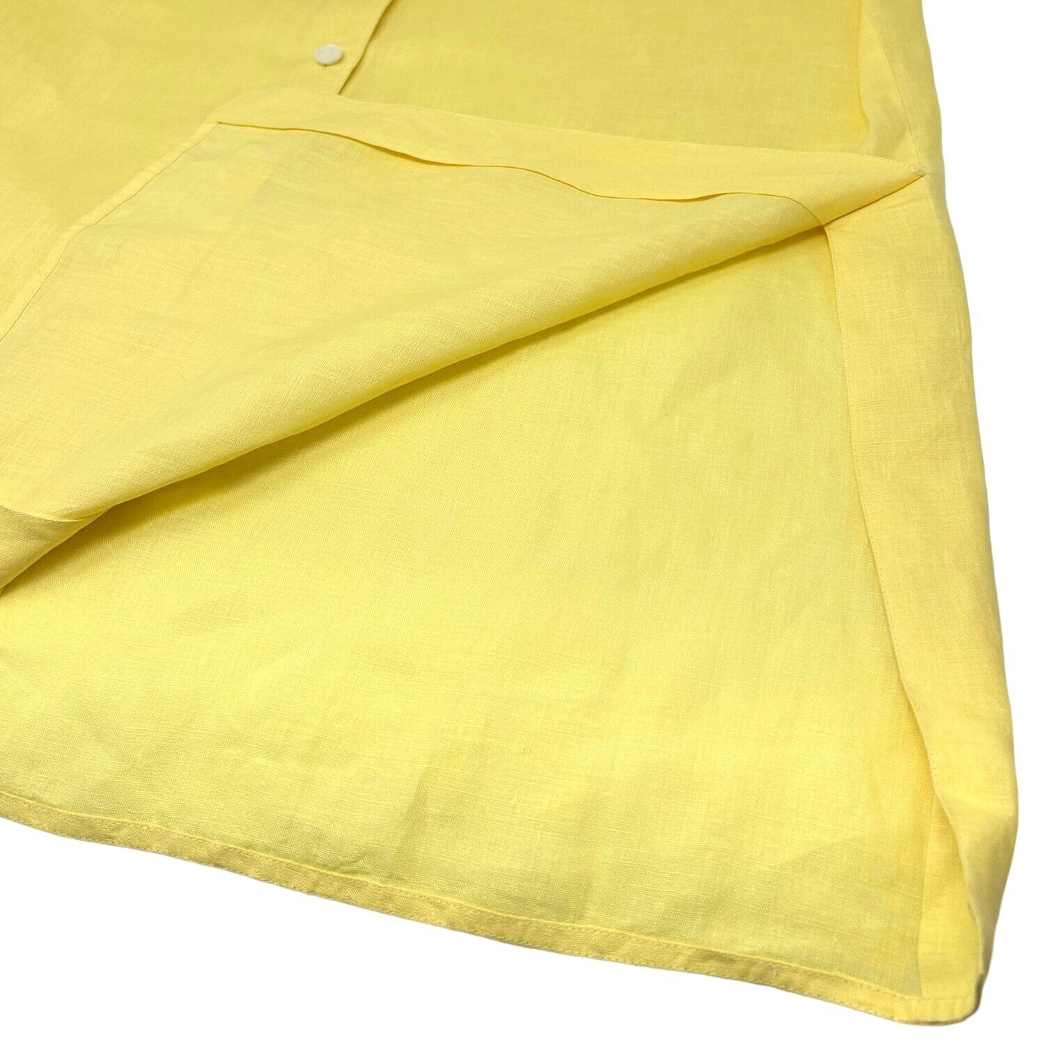 HERMES Vintage Logo Long Sleeve Shirt #38 Yellow Linen Button Rank AB