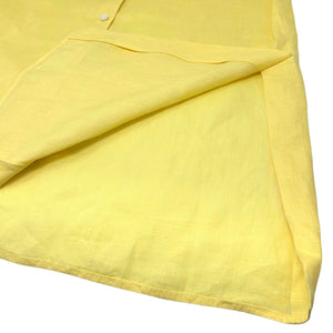HERMES Vintage Logo Long Sleeve Shirt #38 Yellow Linen Button Rank AB